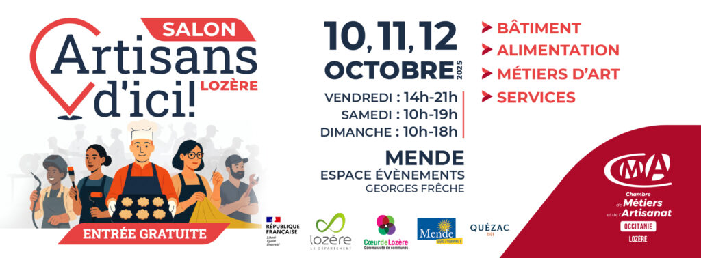 Salon Artisans d'ici, les 10, 11 et 12 octobre 2025 à Mende (Espace événementiel Georges Frêche).